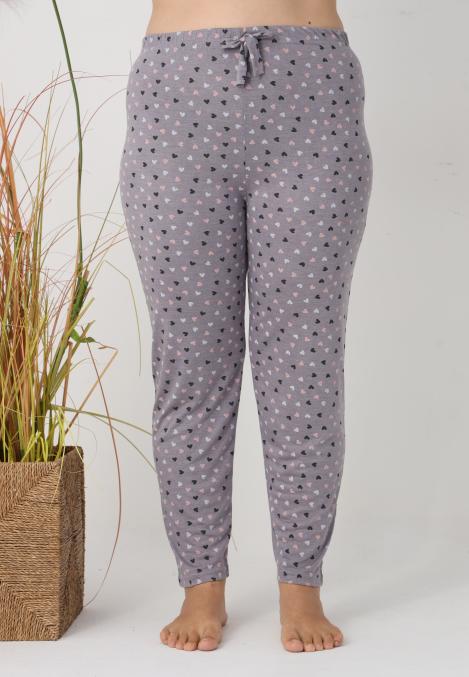 Pantaloni de Pijama Dama Lungi,Big Size,Culoare Gri cu Inimi , Engros